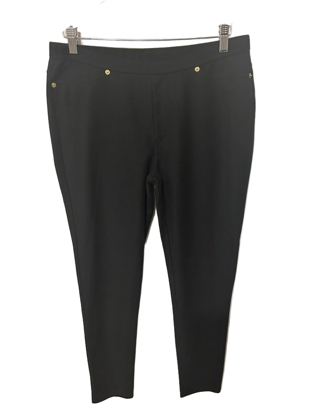 ⛽️Michael Michael Kors black Stretch Ponte Ankle Pants Gold Accent size L GUC